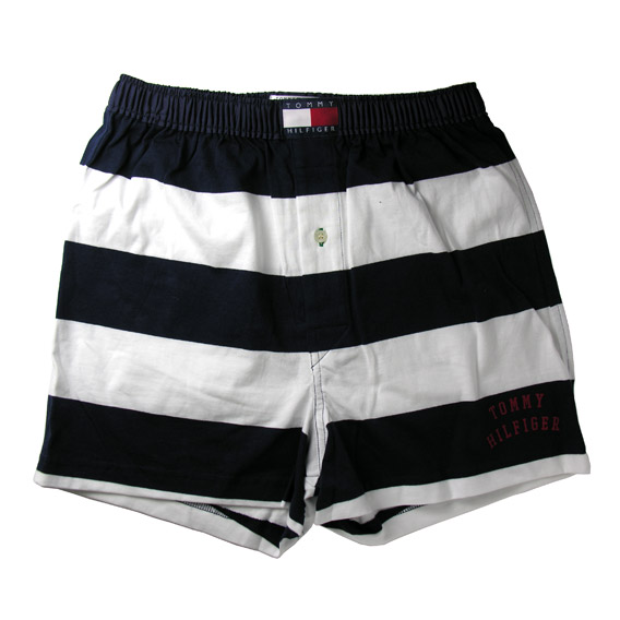 トミーヒルフィガー ：Rugby Stripe Knit Boxer W/ Varsity Flocking(ホワイト＆ネイビー)