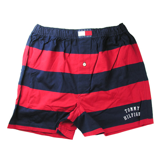 トミーヒルフィガー ：Rugby Stripe Knit Boxer W/ Varsity Flocking(レッド＆ネイビー)
